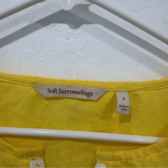 Soft Surroundings Maxi Dress Small Yellow Embroidered Linen Resort Vacation - Picture 4 of 7